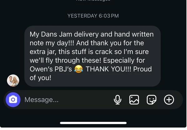 Customer text about jam