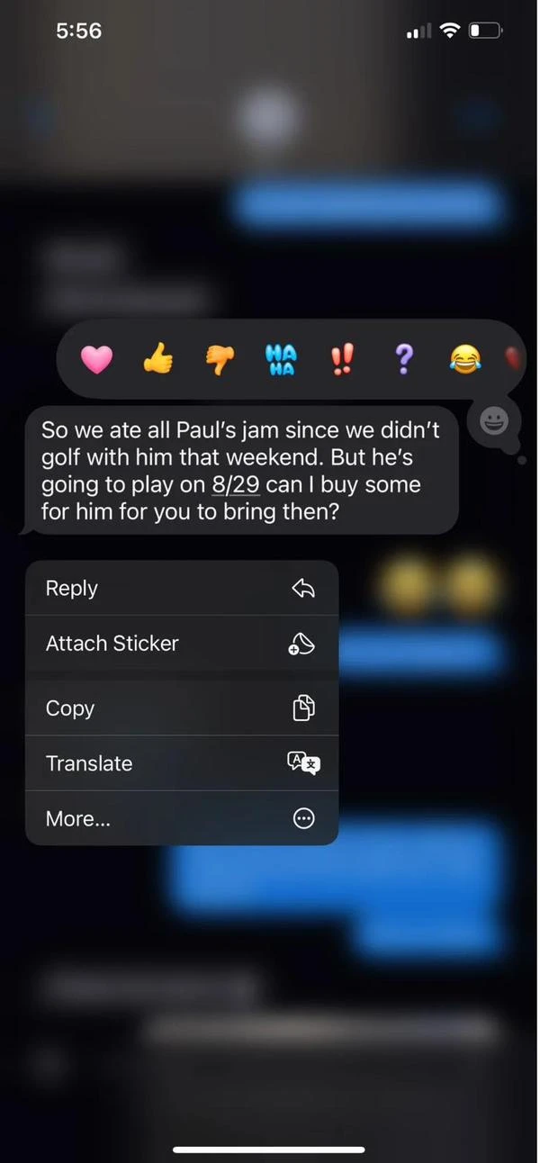 Customer text about jam