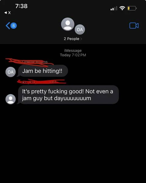 Customer text about jam