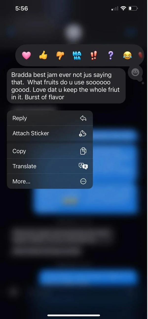 Customer text about jam